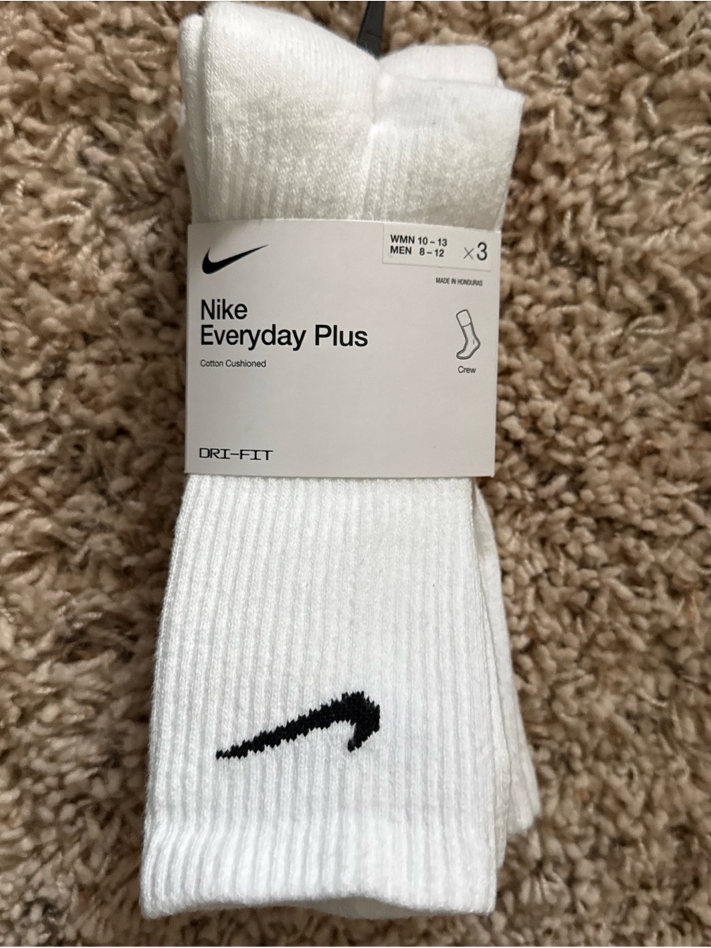 Nike White Crew Athletic Socks with Black Swoosh (3-Pack)